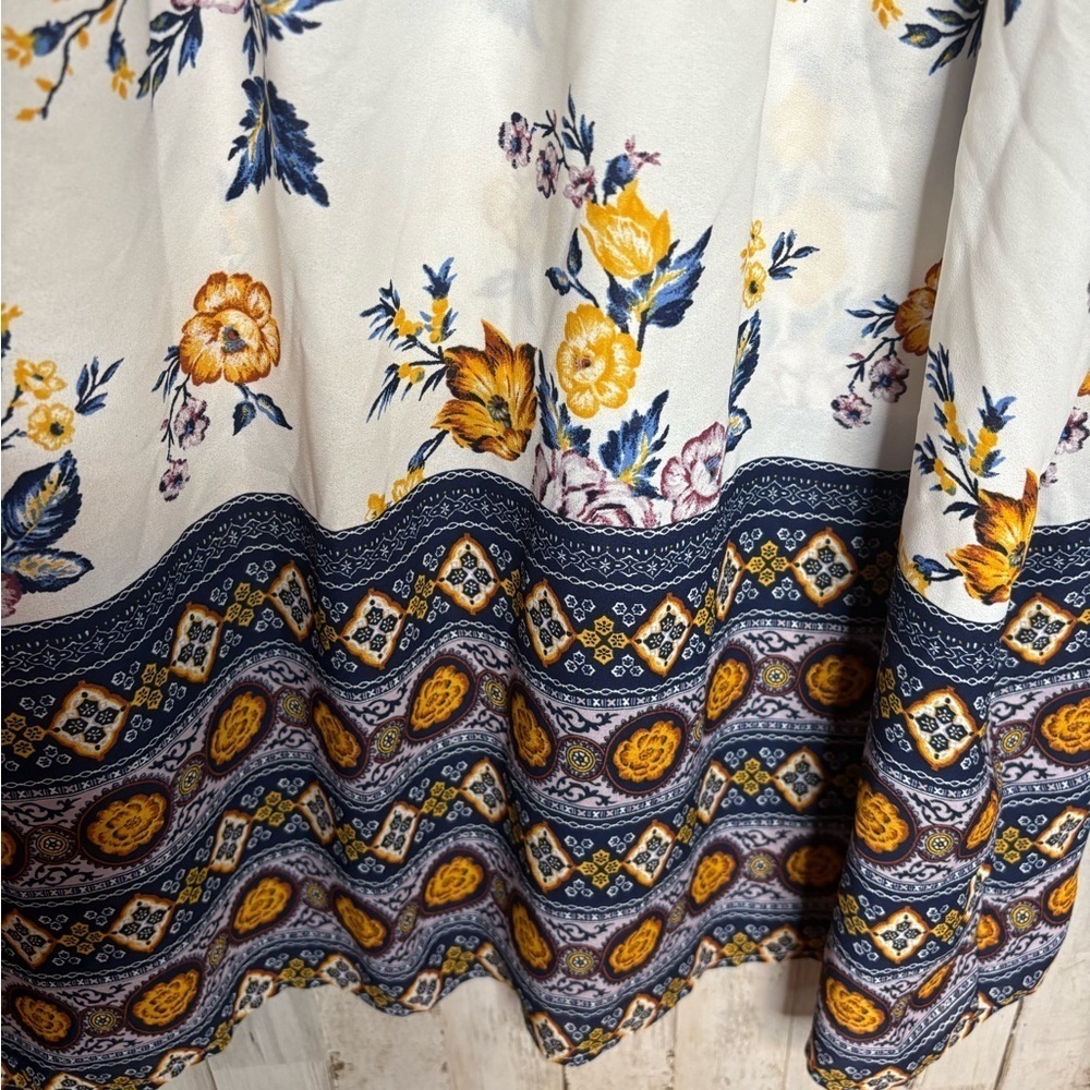 SIGNATURE STUDIO 2X Blue Tunic Top 3/4 Sleeve Length Boho Floral print - Picture 4 of 13